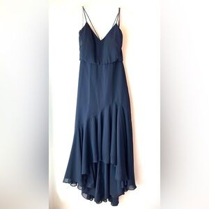 Jenny Yoo Blue Asymmetrical High Low Ruffled Sleeveless Dress